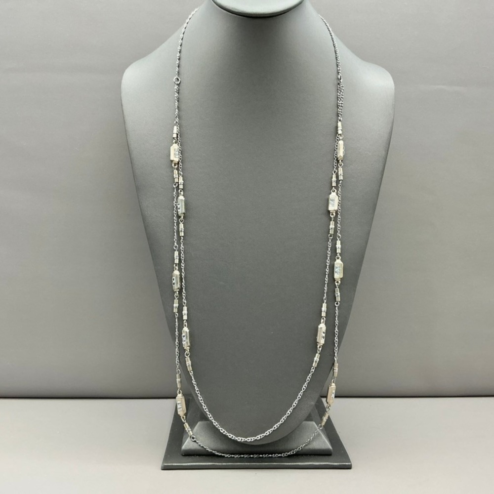 LOFT Necklace Women Silver Gold Tone Double Strand Crystal Station Long Jewelry